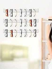 1pc Transparent/Black Acrylic Fashion Glasses Display Rack, Hanging Sunglasses Organizer Without Drill,Wall-Mounted Eyeglasses Holder Shelf, Glasses Display Prop (Comes With 2 Nail-Free Stickers), Nail-Free Sticker Installation, Gender Reveal Party, Perfect For Birthdays, Weddings, Parties, The Perfect Gift For Colleagues, Friends, And Family, Back To School - 彩色 - 查看 5