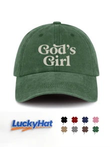 1 Pc God's Girl Print Washed Baseball Cap For Men&Women, Classic Casual Stylish Vintage Soft Sweatband Adjustable Size Lightweight Versatile Vintage Dad Hat, Suitable For Outdoor Sports Daily Wear Party Vacation Beach Holidays Perfect As A Gift For Families And Friends