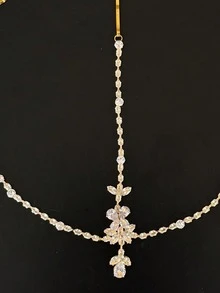 1 pezzo Catena per capelli a forma di foglia geometrica in cristallo dorato