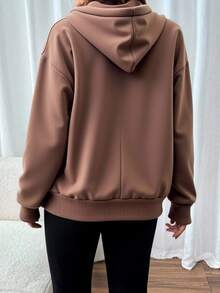 Suéter de capucha suelta para mujeres - suéter de estilo universitario de ocio, diseño de bolsa delantera, adecuado para primavera, verano y otoño, suéter lavado a máquina, se puede combinar con ropa diaria y actividades al aire libre, estilo de moda callejera, tela transpirable, material suave, amantes de la moda - Café ligero - Ver 2