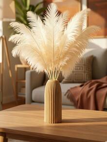 1 buc Vază de flori din plastic robust, incasabilă, stil minimalist modern, dungi verticale portocalii, design cilindric înalt, cu aranjament pufos de iarbă de pampas, piesă centrală de masă, vază decorativă pentru sufragerie, nuntă, petrecere, decor de casă