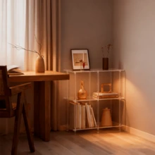 4 Cube Acrylic Bookshelf, 3-Tier Transparent Low Bookcase, Suitable For Small Spaces, Home Office, Living Room, Bedroom, Modern Style, Easy To Assemble - Multicolor - View 10