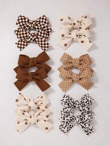 2/610pcs Girls Beige Polka Dot Plaid Print Fabric Bow Hair Clips Princess Bangs Hair Accessories, Cute Everyday Christmas Hair Accessories, Hair Slide, Hair Barrettes - Multicolor - View 5