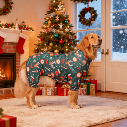 Pijama de Natal para Cachorro, Fantasia Engraçada de Natal para Cachorro, Pijama de Natal para Filhote, Roupas de Natal para Filhote, Pulôveres para Cachorro, Presente de Natal para Filhote, Roupas para Cachorro, Roupas para Cachorro, Pijama para Cães de Pequeno, Médio e Grande Porte, Ultra Macio e Elástico, Estampa Completa - Padrão Natalino, P-6GG