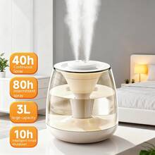 3000ML Humidificador de gran capacidad + Humidificador de escritorio USB + Pantalla digital con botón de control táctil + Humidificador de doble boquilla con alta salida de niebla + Luz nocturna de 7 colores cambiantes + Voltaje de trabajo ≤36V sin necesidad de batería