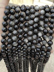 1 hebra de Obsidiana plateada de alta calidad Grado 5A, cuentas naturales de Obsidiana negra color plata, accesorios adecuados para joyería de moda de mujer, manualidades decorativas, elaboración de joyas DIY como pulseras y collares - Negro - Ver 11
