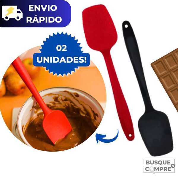 Kit 2 Espátula Quadrada de Silicone Pão Duro Bolo Massa Rapador Utensilio Cozinha Resistente Reta