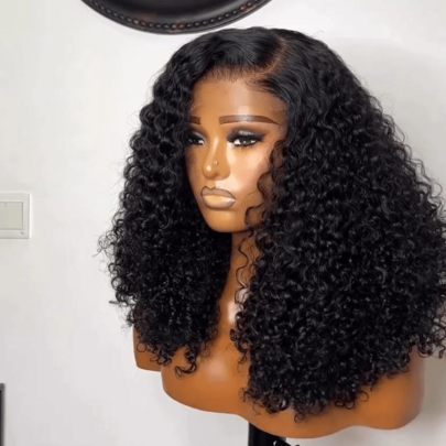 الباروكة الاصطناعية قصيرة بوب قصيرة باللون الأسود ذات تجعيد عميق 13X4 أمامية من الدانتيل HD مع شعر طفل مبيض العقد بدون غراء
