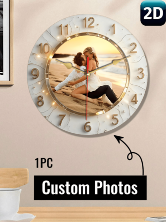 1 Customizable 10-12 Inch Wooden Wall Clock - Personalized Photo Design For Couples, Sisters, Pets, And More - Perfect For Living Room, Bedroom, Office - Battery Operated (AA Batteries Not Included), Cute Clock