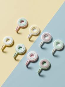 Donut-Shaped Hooks - 5 Colors, Adhesive Type Without Nails, No Need To Drill Holes For Hanging Storage Racks (Pink, Blue, Green, Yellow, Burgundy). No Rust, No Deformation, No Yellowing. - Multicolor - View 5