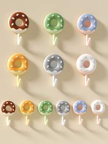 Donut-Shaped Hooks - 5 Colors, Adhesive Type Without Nails, No Need To Drill Holes For Hanging Storage Racks (Pink, Blue, Green, Yellow, Burgundy). No Rust, No Deformation, No Yellowing. - Multicolor - View 4