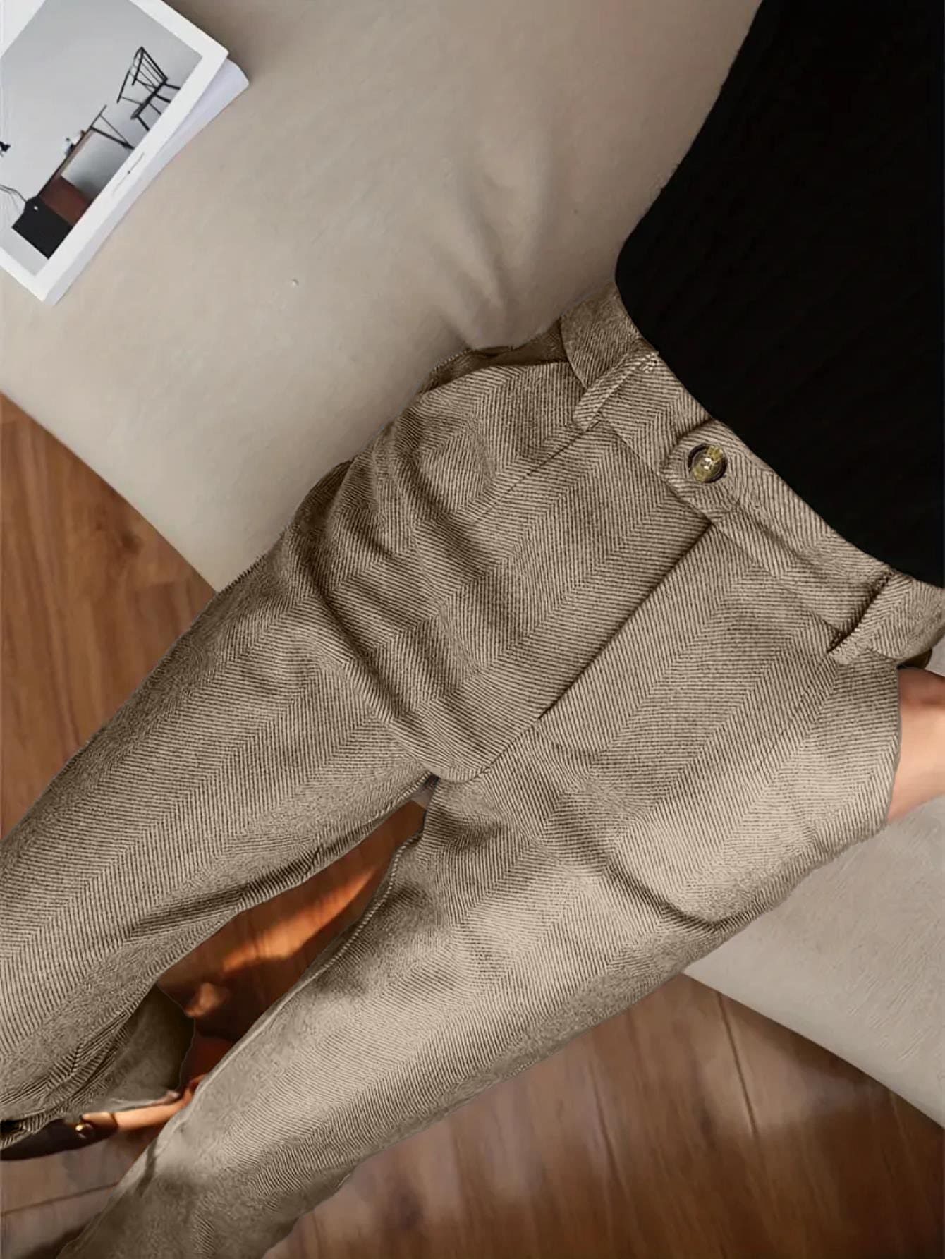 羊毛混纺法式设计小众直筒西装裤，高腰，优雅，秋冬