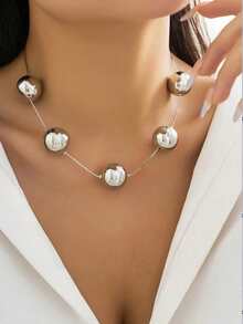 1 件优雅简约金属球吊坠项链，适合女性日常、派对、活动佩戴 - 金黃色 - 查看 5