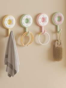 Donut-Shaped Hooks - 5 Colors, Adhesive Type Without Nails, No Need To Drill Holes For Hanging Storage Racks (Pink, Blue, Green, Yellow, Burgundy). No Rust, No Deformation, No Yellowing. - Multicolor - View 7