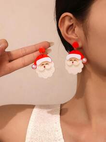 2pcs Christmas Theme Cute Santa Claus Acrylic Earrings, Perfect Christmas Party Gift, Suitable For Women's Daily Elegant Wear And Party Outfit Accessories