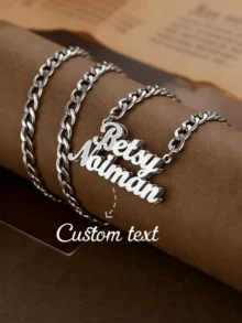 Collar con placa con doble nombre personalizado para parejas, collar de acero inoxidable de doble capa con mariposa soldada en capas, incluye cadena de 5 mm de grosor, adecuado como regalo o para uso personal en cualquier ocasión - Plateado - Ver 2