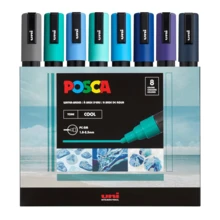 Juego de rotuladores P O S C A, 8 rotuladores de pintura medianos 5M – Tonos fríos – Gris, verde esmeralda, azul cielo, verde aguamarina, azul claro, azul - Multicolor - Ver 1