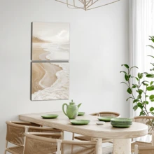 1 pictură modernă pe perete, superb Art Deco bej, imprimare abstractă pe pânză - design Wabi-Sabi cu valuri, imprimare abstractă cu peisaj de pe țărmul mării, pictură murală pentru intrarea pe hol - artă murală cu scenă de plajă, înrămată sau neînrămată, decor cameră, Ecor, decor modern pentru apartamente din căminul universitar, cadouri pentru decorarea pereților în hotel, casă, living, dormitor, baie și birou