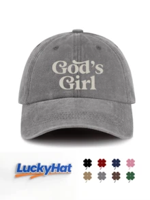 1 Pc God's Girl Print Washed Baseball Cap For Men&Women, Classic Casual Stylish Vintage Soft Sweatband Adjustable Size Lightweight Versatile Vintage Dad Hat, Suitable For Outdoor Sports Daily Wear Party Vacation Beach Holidays Perfect As A Gift For Families And Friends