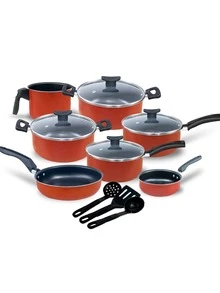 10-Piece Nonstick Cookware Set With Glass Lid - Rojo con negro - Ver 3