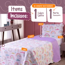 2-Piece Single Double-Sided Printed Teen Kids Bedspread Bedspread Kit With Pillowcase - Purple - View 2