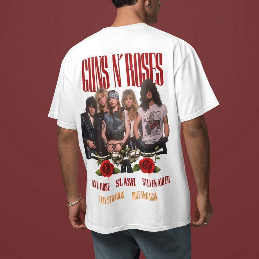 Guns N' Roses T-Shirt Band Members Rock Show Brazil 100% Cotton Shirt - White - View 1