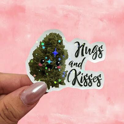 1张/3张“Nugs And Kisses”乙烯基贴纸，防水贴纸，汽车滑板贴纸，趣味双关贴纸，适用于笔记本电脑、水瓶，不对称形状，哑光表面，一次性自粘剪贴簿用品，趣味贴纸，笔记本电脑贴纸，Kindle手机贴纸