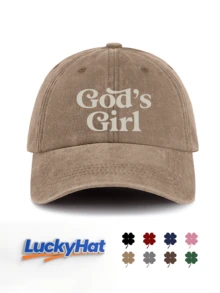 1 Pc God's Girl Print Washed Baseball Cap For Men&Women, Classic Casual Stylish Vintage Soft Sweatband Adjustable Size Lightweight Versatile Vintage Dad Hat, Suitable For Outdoor Sports Daily Wear Party Vacation Beach Holidays Perfect As A Gift For Families And Friends