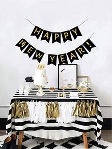 1 Set - New Year Decorative Pull-Up Banners, Happy New Year Banner With Black Flags And Gold Letters, Happy New Year Letter Pull-Up Banners. Ideal For New Year Party Decorations, Year-End Party Decorations, New Year Gifts, New Year Ornaments, New Year Presents, Happy New Year. - Multicolor - View 4