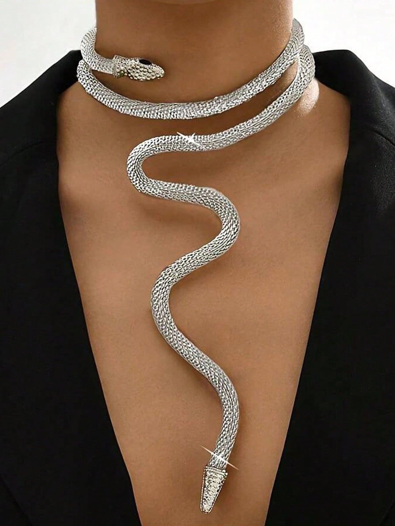 1pc Fashionable Adjustable Faux Snake Mesh Choker Necklace