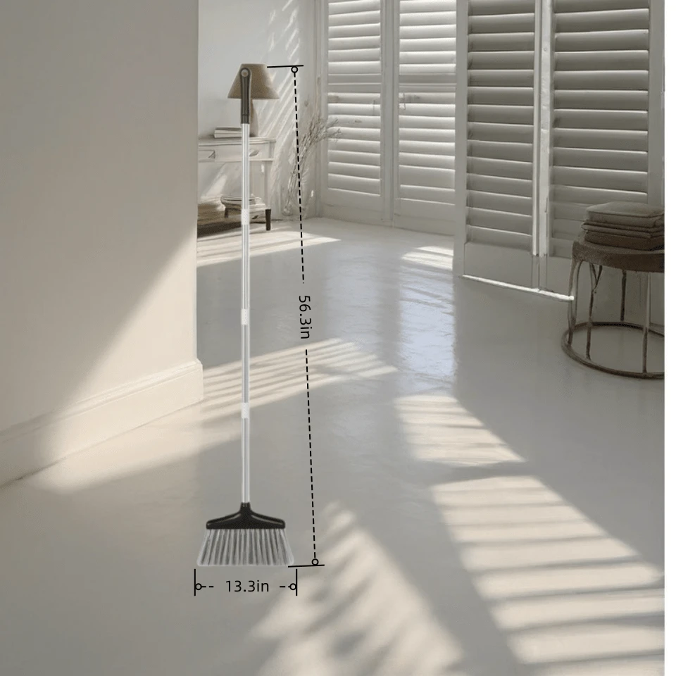 Broom And Dustpan Set With Long Handle And 6 Bonus Cleaning Tools, Upright Standing Combo With Self-Cleaning Teeth & Windproof Dustpan For Pet Hair, Home, Kitchen, Garage, Apartment - Chổi đơn màu đen và xám - Xem 1
