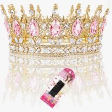 Women's Golden Glittering Bride's Rhinestone Crown Crystal Queen Headpiece, Wedding Bride's Hair Accessory, Suitable For Birthday Parties, Balls, Cake Decoration, Halloween, Christmas And Photo Booth Props (With Crown Holder)