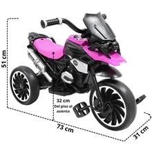 Joykoo Moto Montable Eléctrica para Niños Triciclo Híbrido con Luces y Sonido Recargable 6v Soporta hasta 30 kg - Rosa - Ver 5