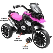 Joykoo Moto Montable Eléctrica para Niños Triciclo Híbrido con Luces y Sonido Recargable 6v Soporta hasta 30 kg - Rosa - Ver 8