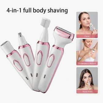 Afeitadora eléctrica para damas, set de belleza recargable 4 en 1, afeitadoras faciales, nasales, de piernas y axilas para damas, afeitado indoloro en seco y húmedo, recortadora de bikini, recargable y portátil
