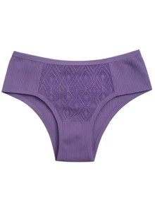 Women's Panty Kit 5 Units Comfortable Ribbed Fabric With Lace Double Padding Basic Lingerie - Multicolor - View 3