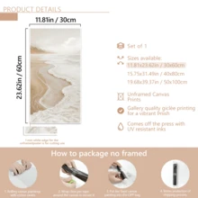 1 pictură modernă pe perete, superb Art Deco bej, imprimare abstractă pe pânză - design Wabi-Sabi cu valuri, imprimare abstractă cu peisaj de pe țărmul mării, pictură murală pentru intrarea pe hol - artă murală cu scenă de plajă, înrămată sau neînrămată, decor cameră, Ecor, decor modern pentru apartamente din căminul universitar, cadouri pentru decorarea pereților în hotel, casă, living, dormitor, baie și birou