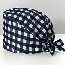 1 pezzo Cappellino da lavoro in poliestere per donne, con scollo a V, stampa digitale a quadri colorati, adatto per medici, infermieri, saloni di bellezza, ospedali veterinari e addetti alle pulizie, antibatterico e anti-polvere - Multicolore - Visualizzare 11
