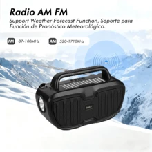 bocina radio portátil AM/FM/SW: con linterna,con carga solar,con Altavoz y Conector para Auriculares, Ideal para Interiores, Exteriores y Emergencias,Bluetooth 5.0, USB, TF, AUX. - Negro - Ver 7