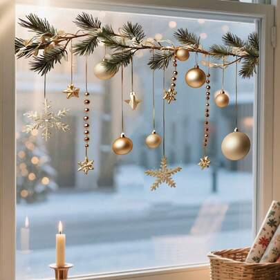 1pc Christmas New Year Window Sticker, Gold Glitter Snowflake Vinyl Wall Sticker, Christmas Window Decoration, DIY Wall Art Decoration, New Year Christmas Party Christmas Decoration XMAS Decor Christmas Tree Gift Decor Thanksgiving Wedding Home Decor Home Decor Fall Decor Autumn Decor Birthday Decorations For Gifts Party Supplies Indoor Holiday Festival Decor Halloween Decor Wall Decor Halloween Ornaments