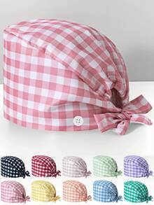 1 pezzo Cappellino da lavoro in poliestere per donne, con scollo a V, stampa digitale a quadri colorati, adatto per medici, infermieri, saloni di bellezza, ospedali veterinari e addetti alle pulizie, antibatterico e anti-polvere - Multicolore - Visualizzare 6