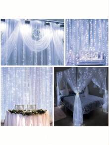300 LED Window Curtain Lights, 9.8x9.8 Ft (Approx. 3 Meters*3 Meters), Warm Lighting, USB Powered, 8 Modes Remote Control, Hanging Lights For Bedroom, Indoor, Outdoor, Wedding Party (Color/Warm White/Pure White) - nhiều màu - Xem 4
