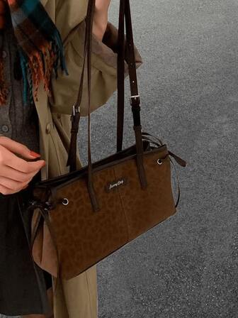 复古豹纹大容量手提包，新款时尚腋下包，女士高端通勤单肩包