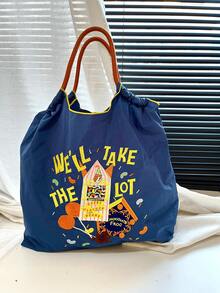 New Women's Tote Bag, Japanese Embroidery Fashionable Rocket Pattern, Large Capacity, Lightweight, Foldable, Suitable For Shopping, Party, Commuting, Sports, Surprise Gift, Women's Shoulder Bag, Large Capacity Handbag, Commuter Bag, Charming Women's Bag