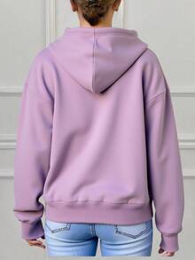 Sudadera con Capucha para Mujeres - Sudadera Básica y Confortable, Estilo Casual y Deportivo, Ajuste Holgado, Bolsillo Tipo Canguro, Prenda Ideal para Otoño-Invierno y Uso Diario. - morado claro - Ver 2