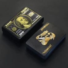 金色和黑色防水塑料扑克牌套装，美元设计，柔软优质，适合派对、纸牌游戏、棋盘游戏、赌场配件，最适合二十一点和麻将
