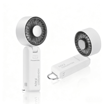 POWERKAN 便携式手持风扇，USB 电池供电手持风扇，5 档风速和快速冷却冰功能，90°F 可折叠三合一手持/颈部/桌面风扇，适合旅行、海滩和户外使用