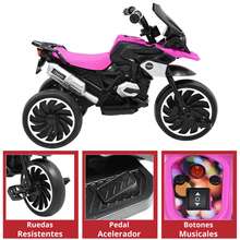 Joykoo Moto Montable Eléctrica para Niños Triciclo Híbrido con Luces y Sonido Recargable 6v Soporta hasta 30 kg - Rosa - Ver 4