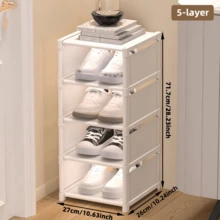 1pc Dust-Proof Single-Row Multi-Tier Shoe Rack, Entryway Furniture Shoe Organizers,Easy To Assemble And Move, Suitable For Entryway, Closet, Living Room, Bedroom - 白色 - 查看 5
