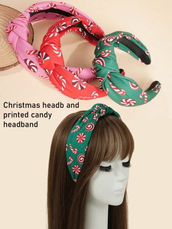 3pcs Set - 17.5cm13cm4cm Size, Christmas Headband Printed Candy Wide-Brim Fabric Knotted High-Skull Headband Non-Slip Hair Accessory, High-Quality Fabric Material, Women's & Girls' Christmas Hair Decor (Candy Print Snowflake Headband/Knotted Holiday Hairband) - Festive Cute Style + Christmas Elements (Candy Print & Snowflake Detail,Stocking Stuffers,Stocking Fillers,Stocking Stuffers For Women,Stocking Fillers Women,Christmas Gifts,Gifts,Christmas Stocking Fillers,Gifts For Women,Gift,Christmas Gift,Stocking Stuffers For Adults,Stocking Fillers For Adult,Hair Stuff,Women's Accessories,Stocking Stuffer,Coming-Of-Age Hair Accessory,Christmas Hair Accessories,Gift Ideas For Women,Beauty Stocking Fillers,Christmas Gifts For Women